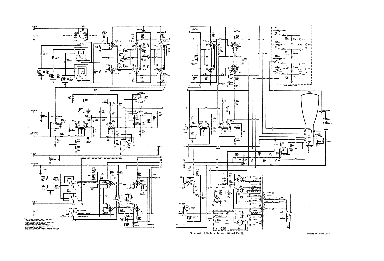 Dumont Oscilloscope 304-H, 304 Cirquit Diagram