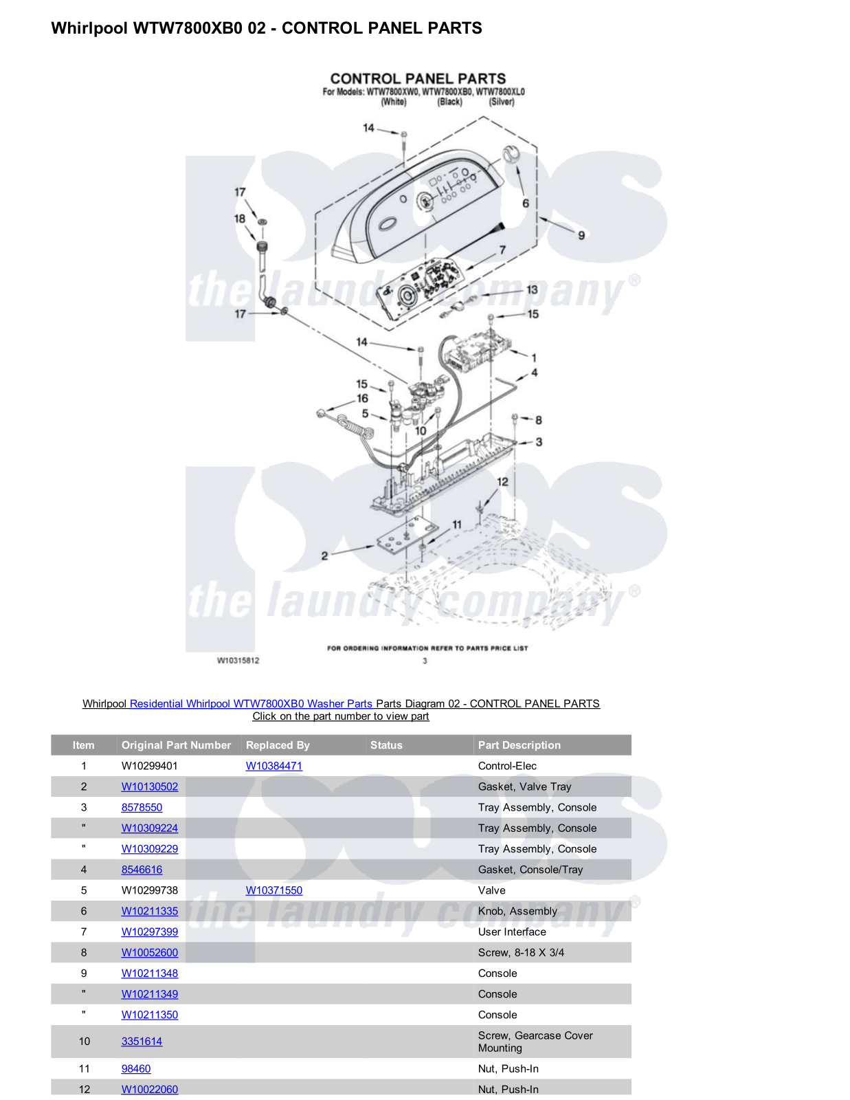 Whirlpool WTW7800XB0 Parts Diagram