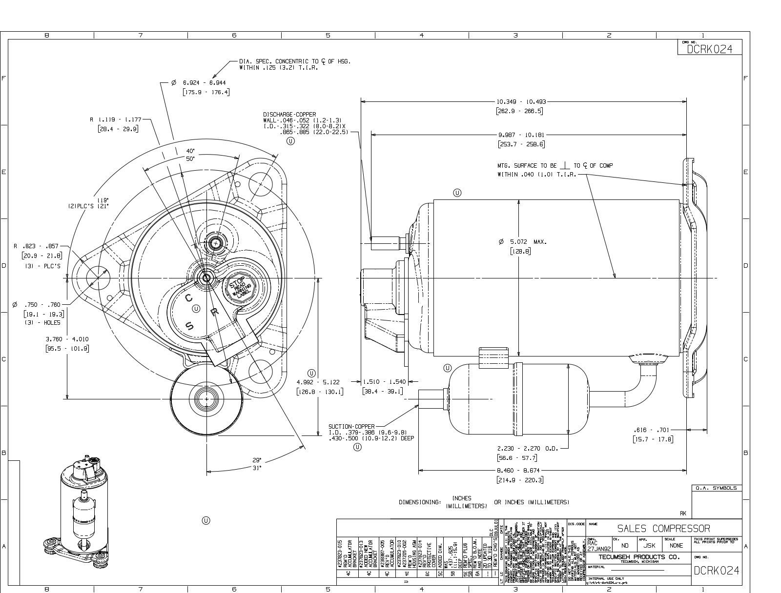 Tecumseh RKA5470YXA, RKA5470YXD, RKA5486YXA, RKA5486YXD, RKB5513EXA Drawing Data