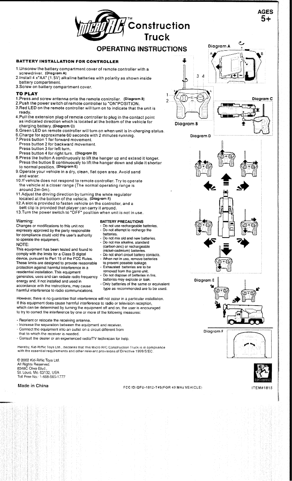 Kid Riffic Toys 1812 T49 User Manual