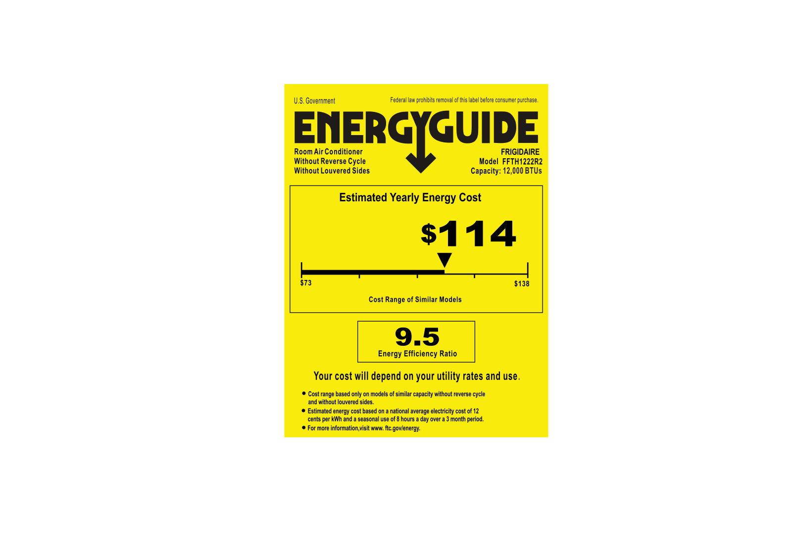 Frigidaire FFTH1222R2 Energy Guide