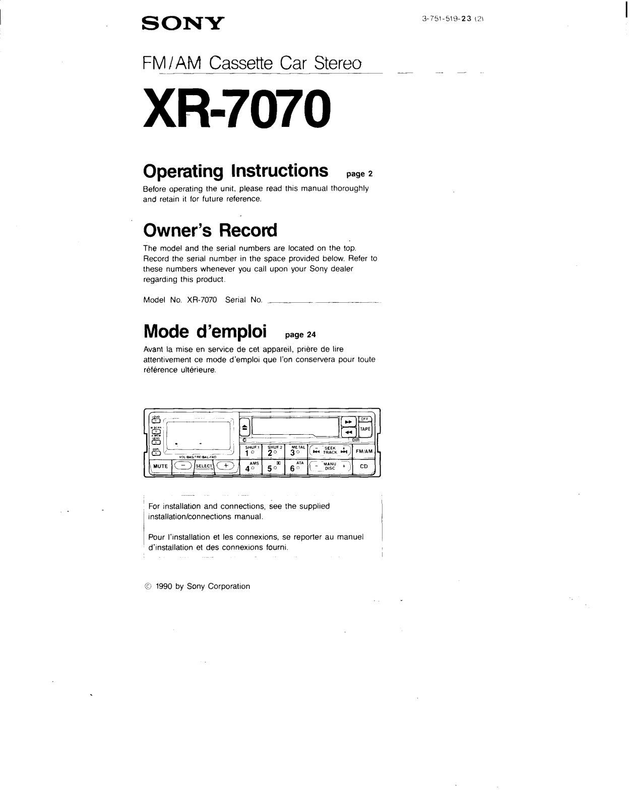 Sony XR-7070 User Manual