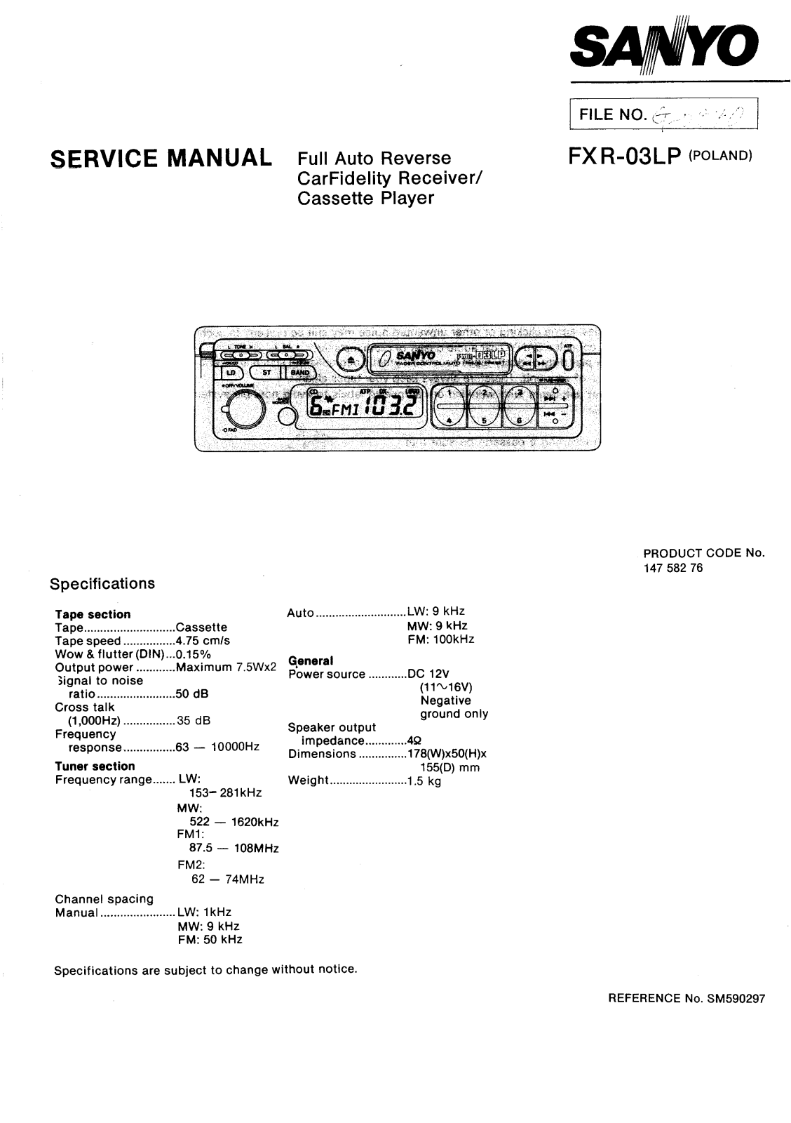 Sanyo FXR-03LP Service Manual