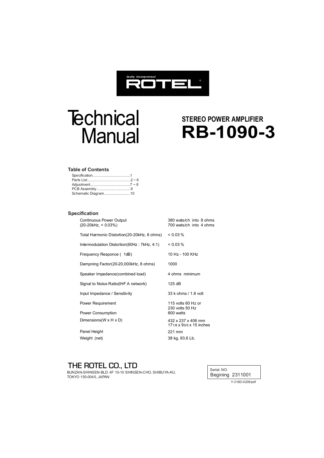 Rotel RB-1090 Service Manual