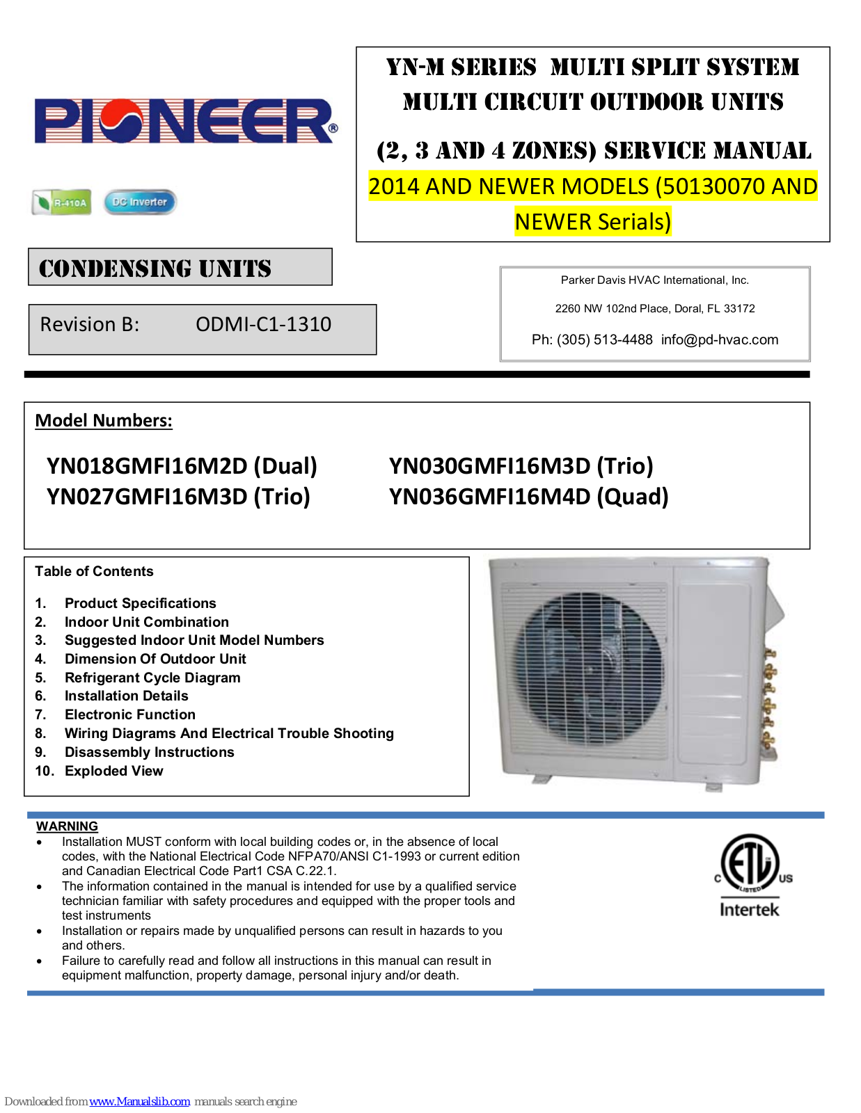 Pioneer YN018GMFI16M2D, YN030GMFI16M3D, YN027GMFI16M3D, YN036GMFI16M4D Service Manual