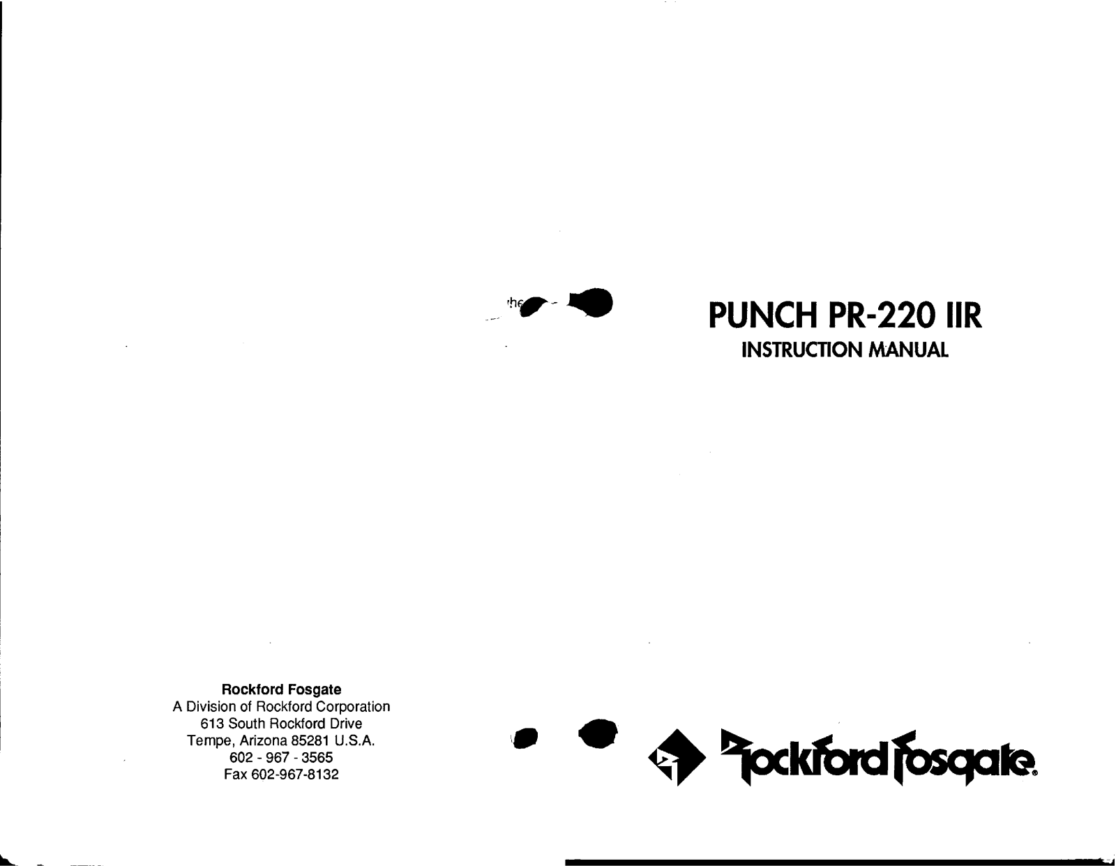 Rockford Punch PR-220IIR Owner's Manual