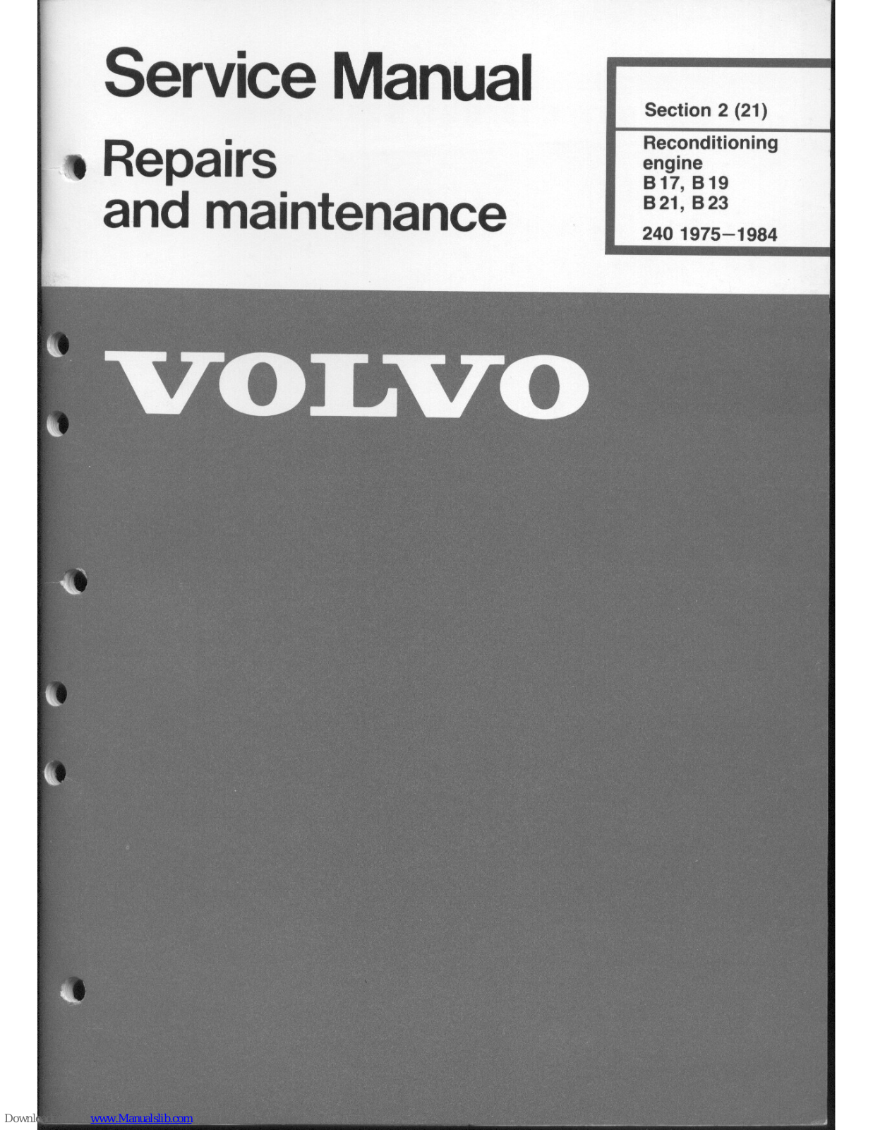 Volvo B 17, B 19, B 23, B 21 Service Manual