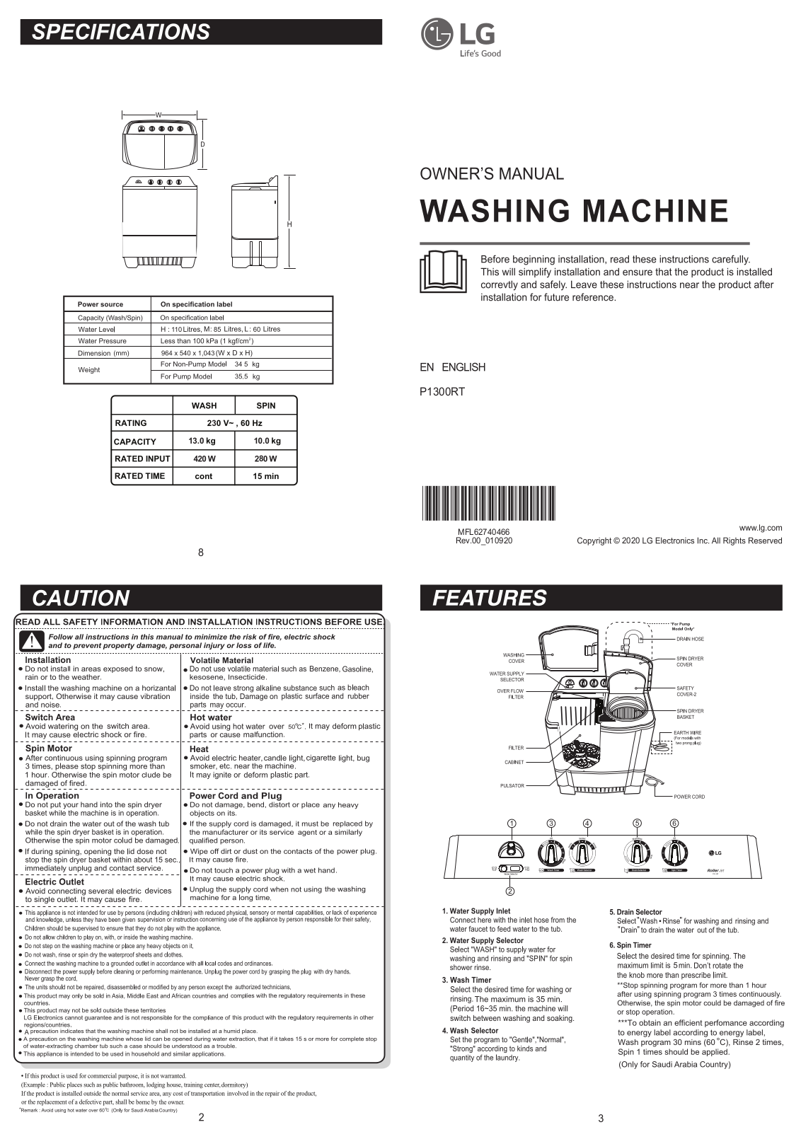 LG P1300RT Owner’s Manual