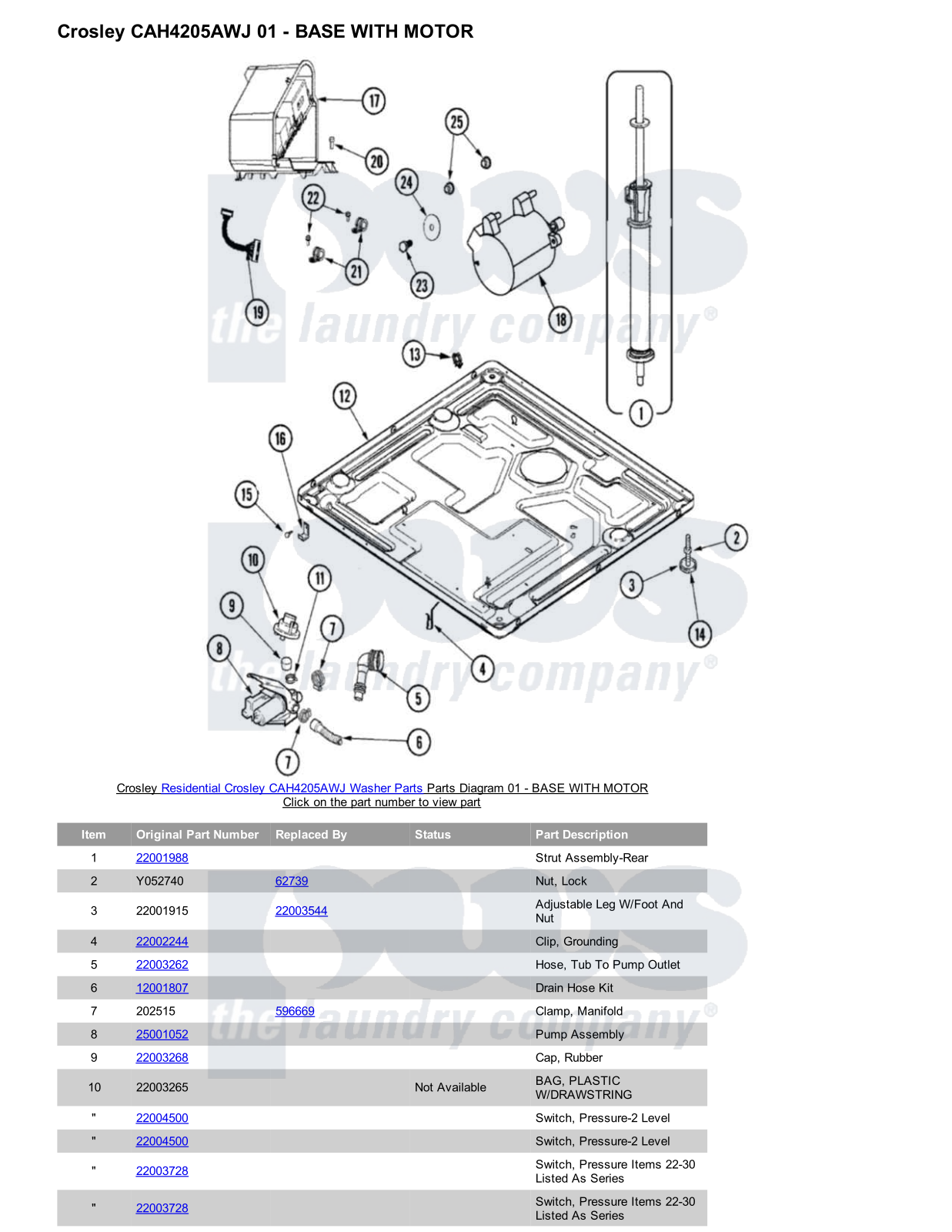 Crosley CAH4205AWJ Parts Diagram