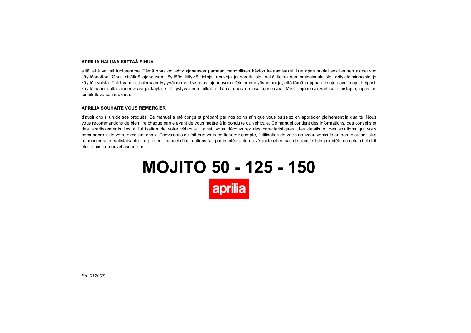 APRILIA MOJITO 150 User Manual