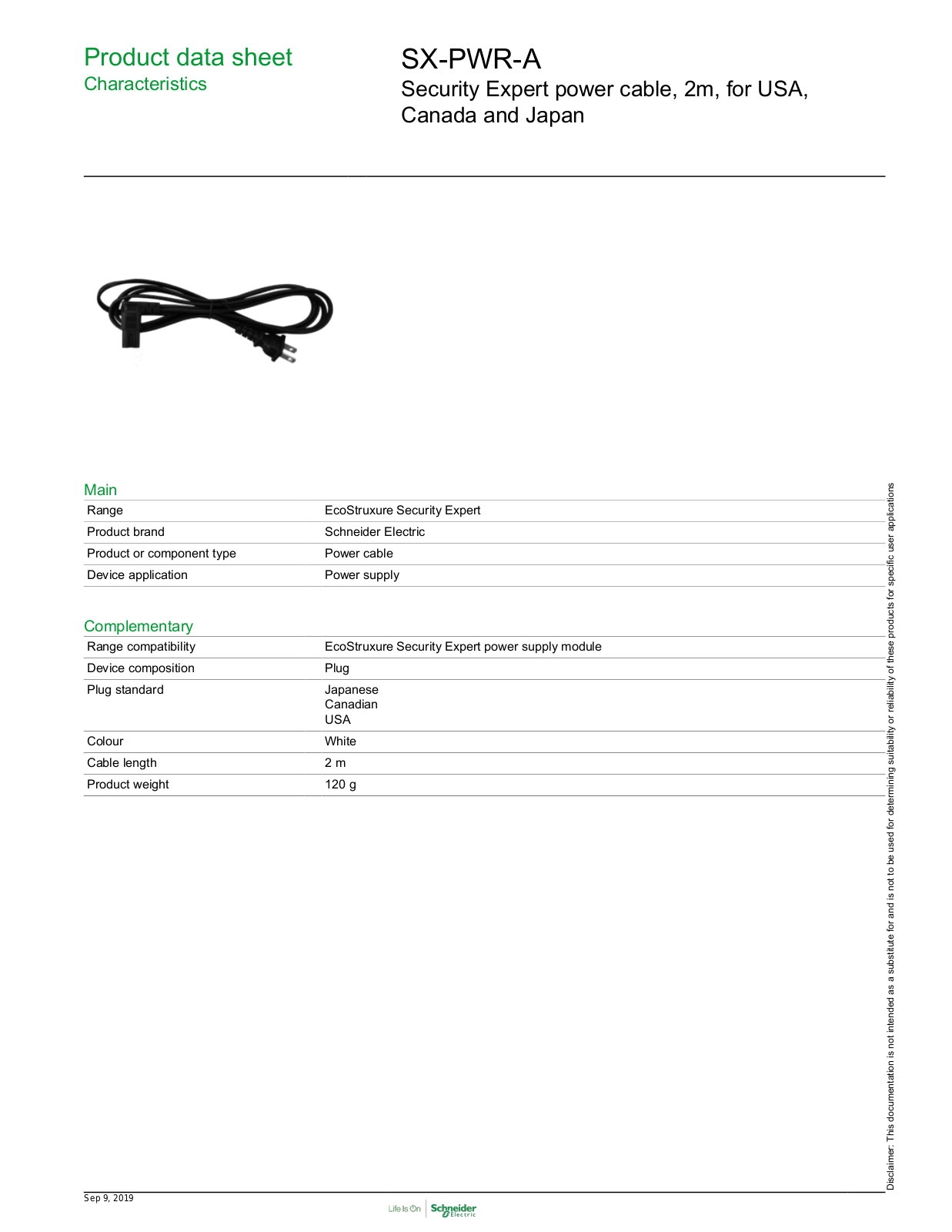 Schneider Electric SX-PWR-A Data Sheet