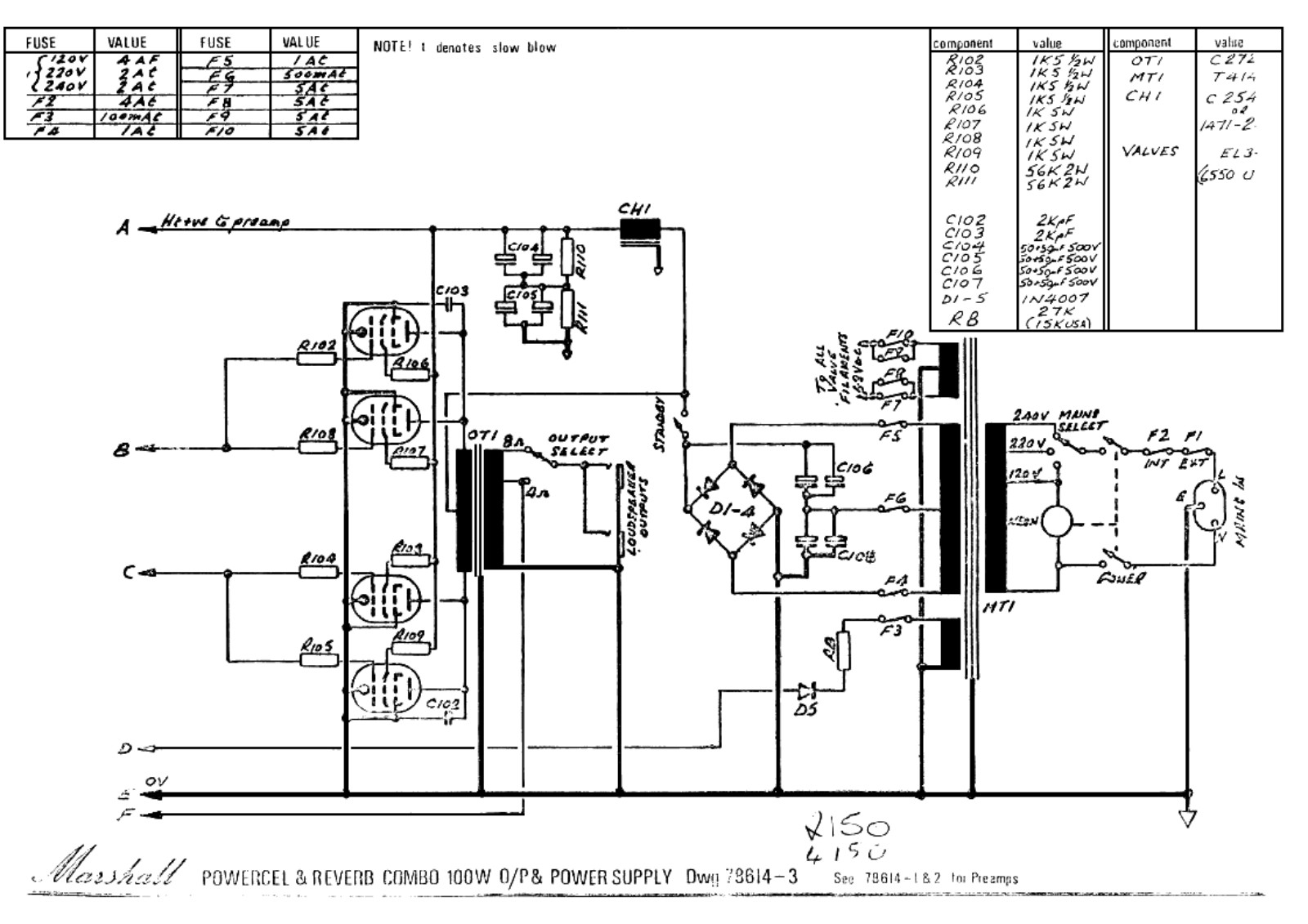 Marshall 2150-100W Schematic