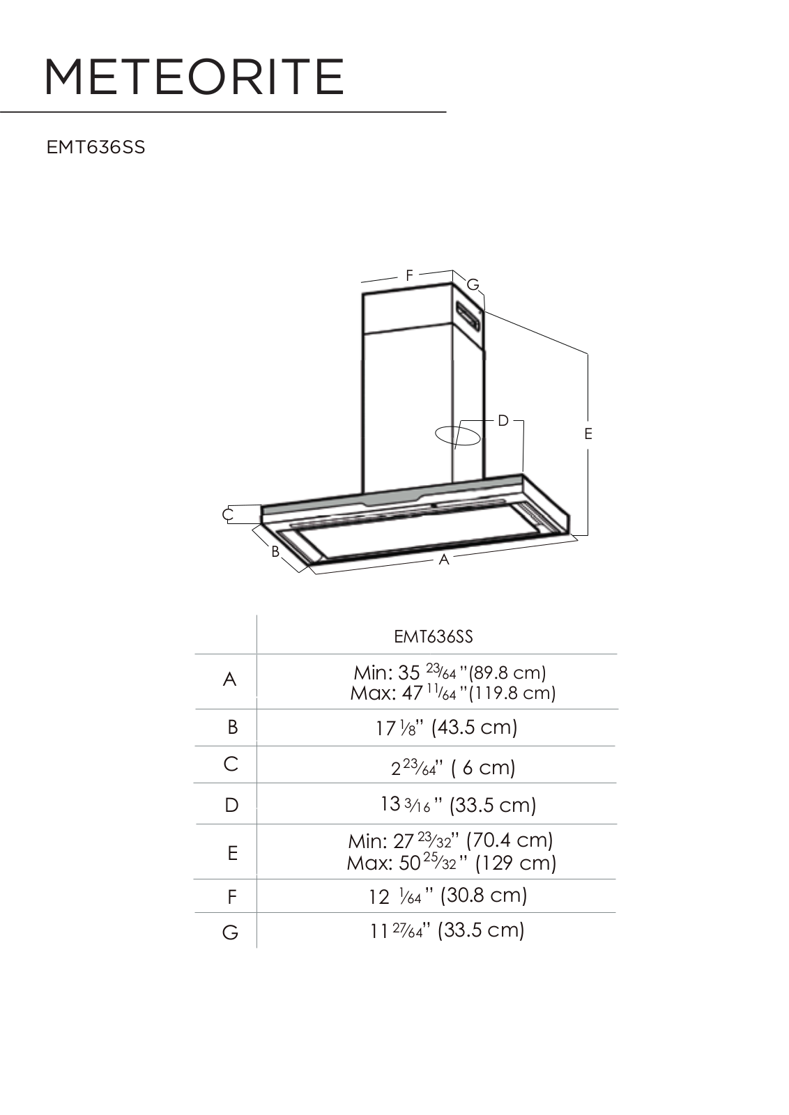 Elica EMT636SS Dimension Guide