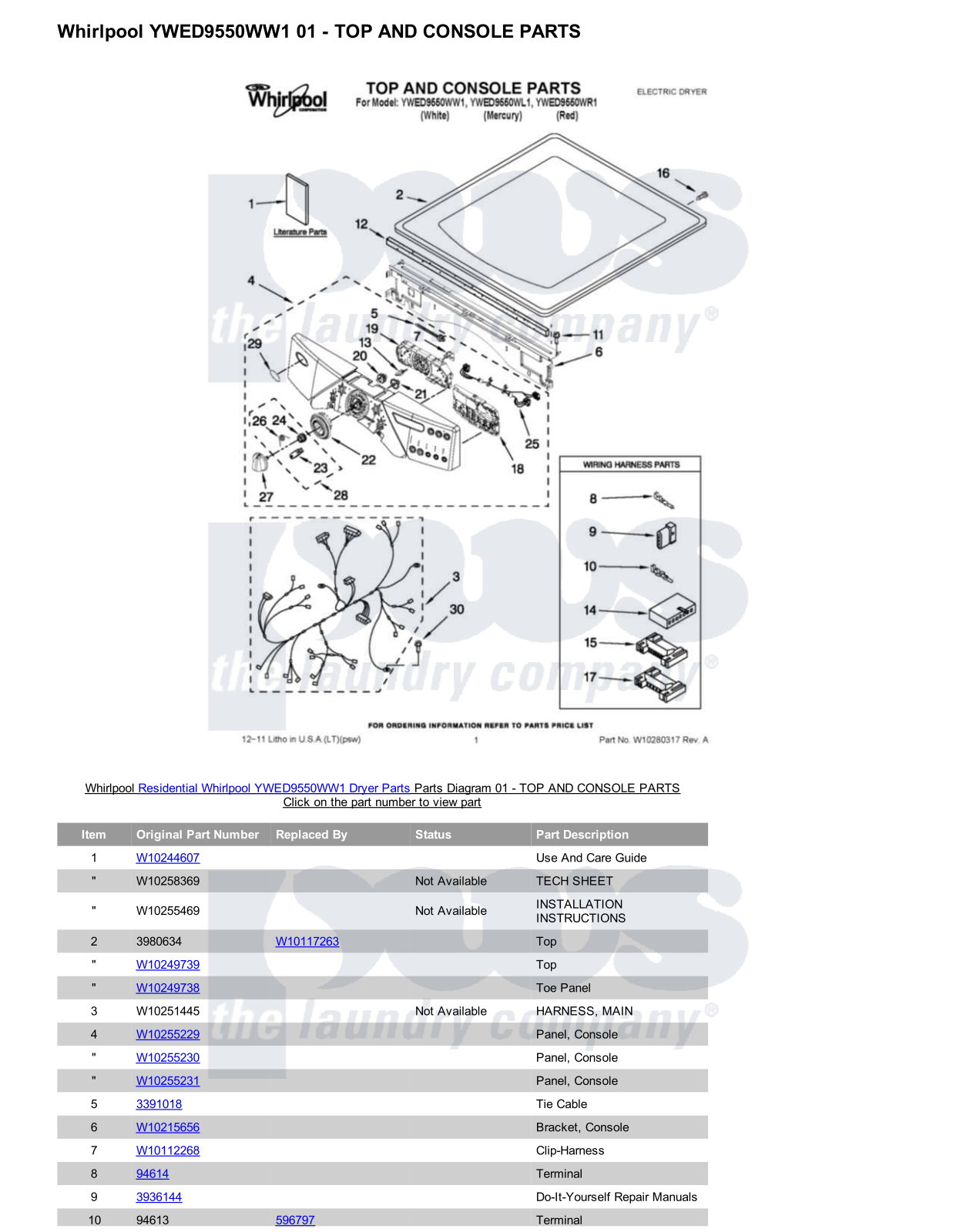 Whirlpool YWED9550WW1 Parts Diagram