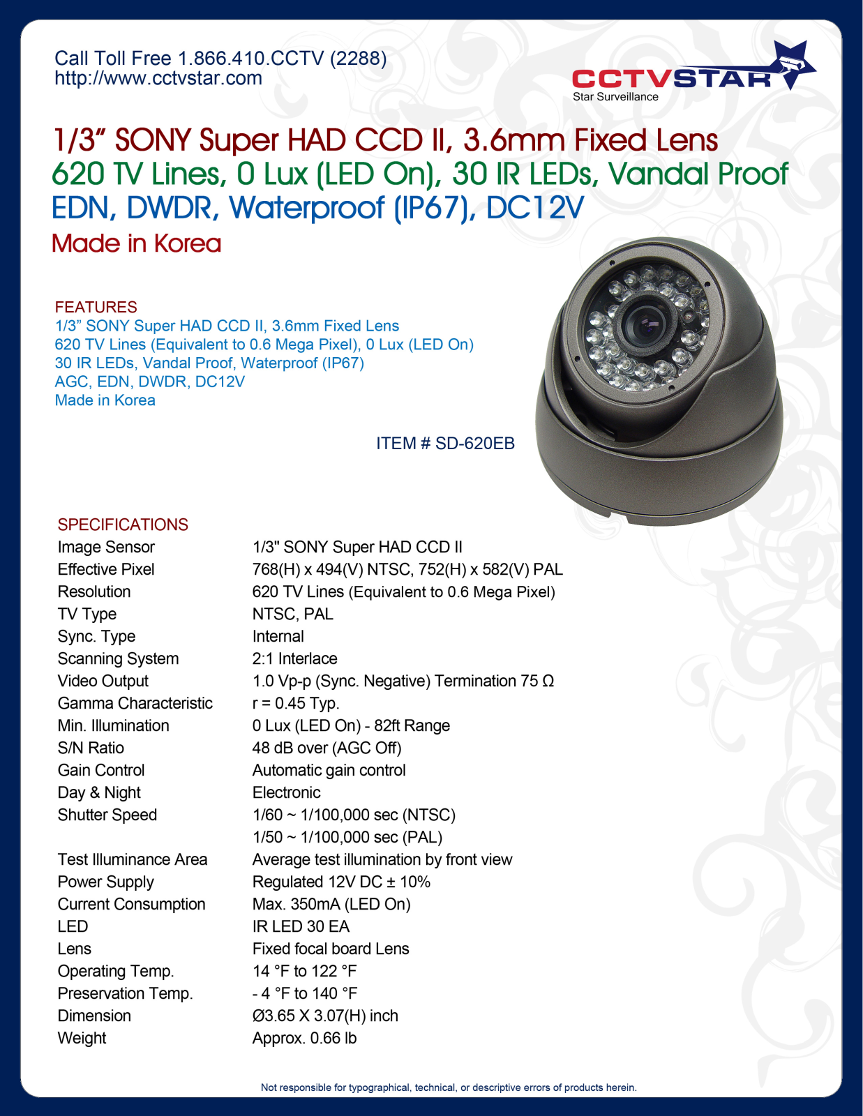 CCTV Star SD-620EB Specsheet - ManualMachine.com