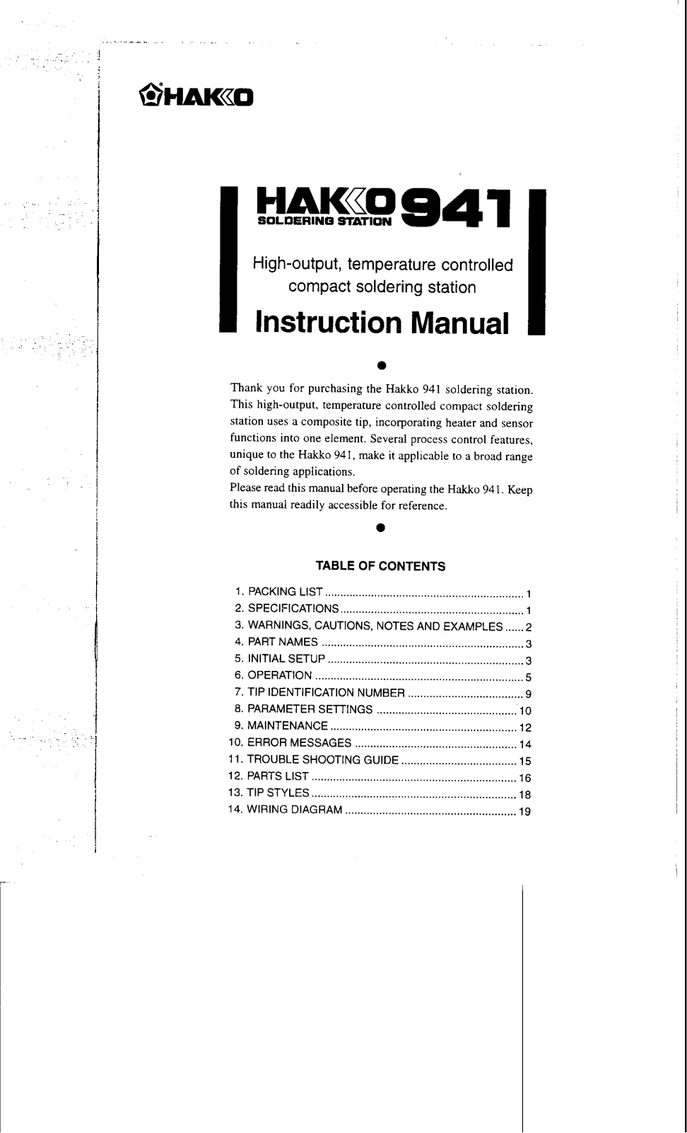 Hakko 941 User Manual