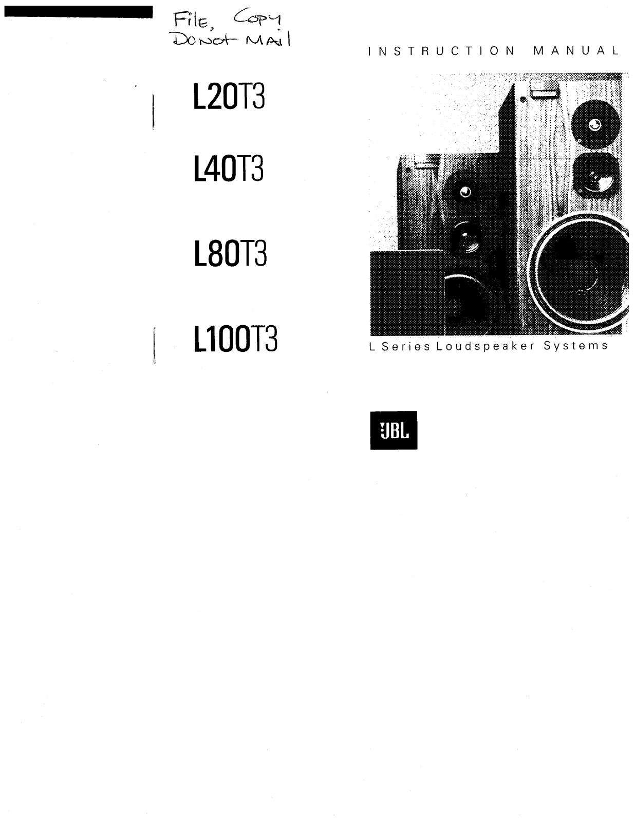 Jbl L20T3OAK, L100T3OAK, L80T3, L40T3OAK, L20T3 User Manual