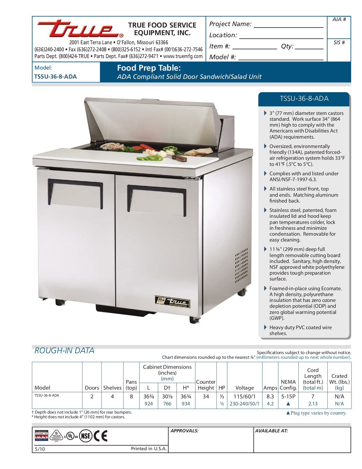 True TSSU-36-8-ADA User Manual