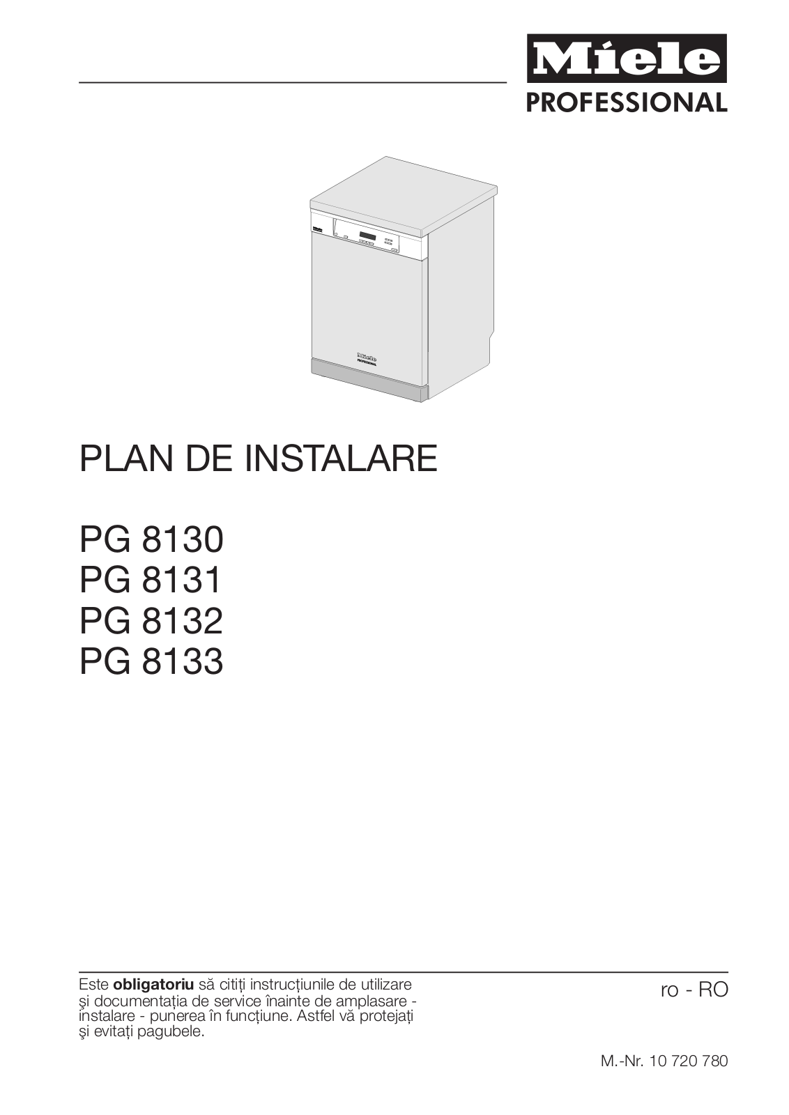 Miele PG 8130, PG 8131, PG 8132, PG 8133 Plan de instalare