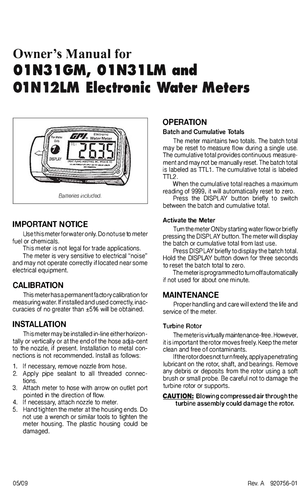 GPI - Great Plains Industries 01N31GM, 01N31LM, 01 N 12LM Owners Manual