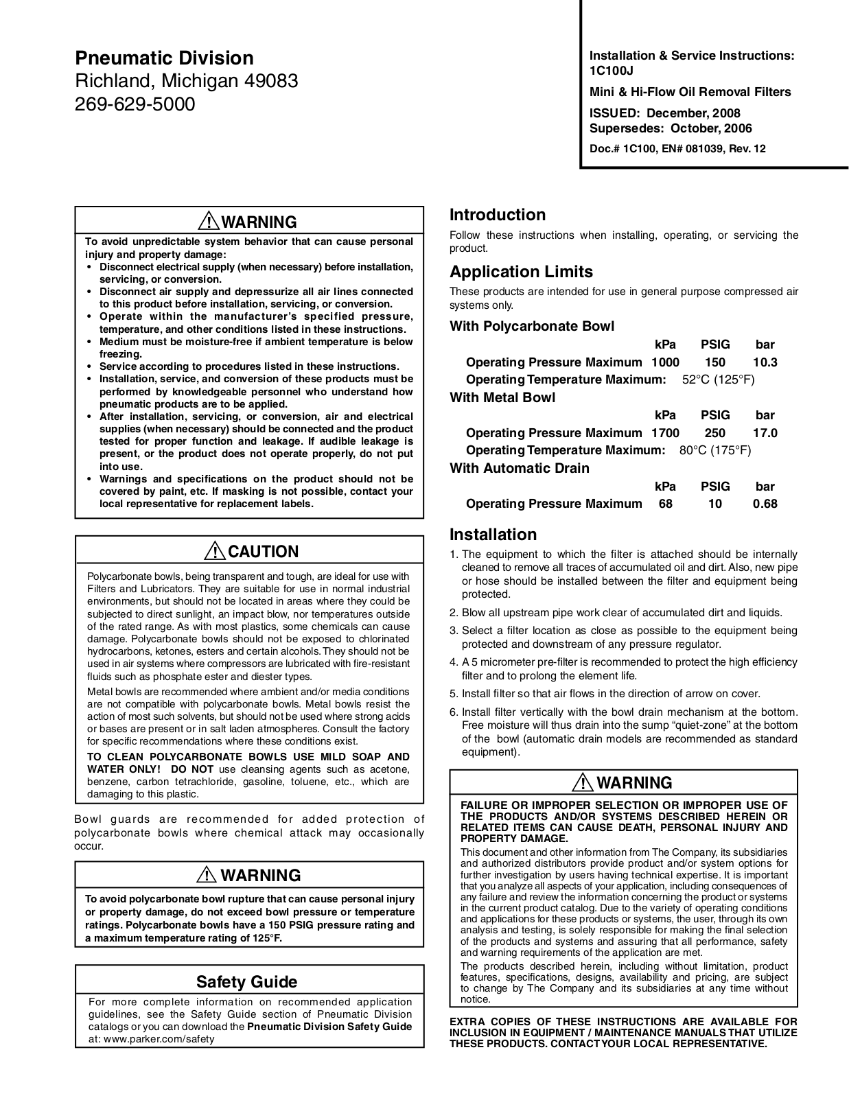 Wilkerson M03 User Manual