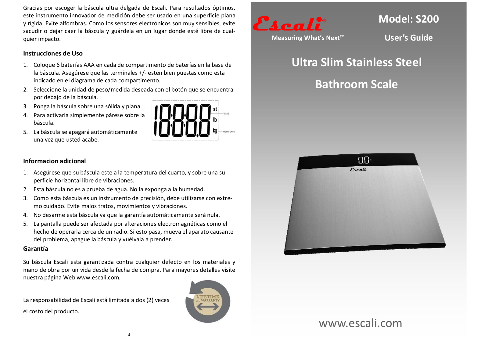 Escali S200 User Manual