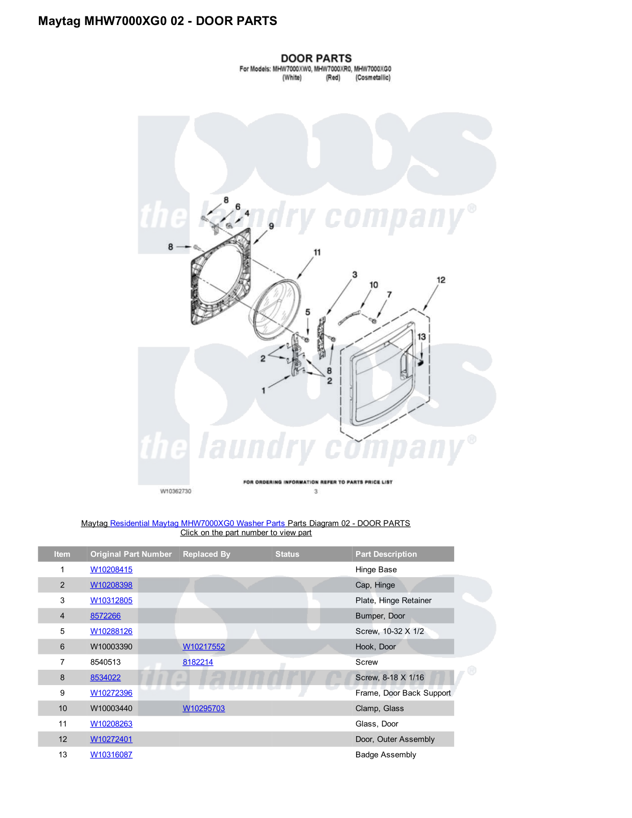 Maytag MHW7000XG0 Parts Diagram