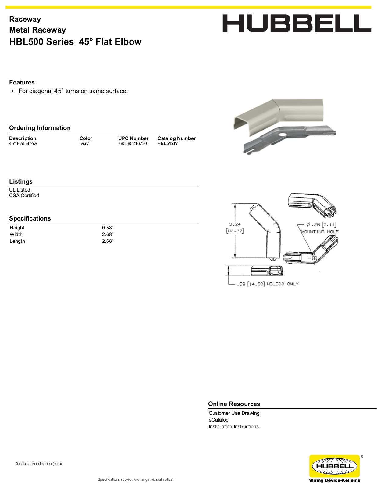 Hubbell HBL512IV Specifications