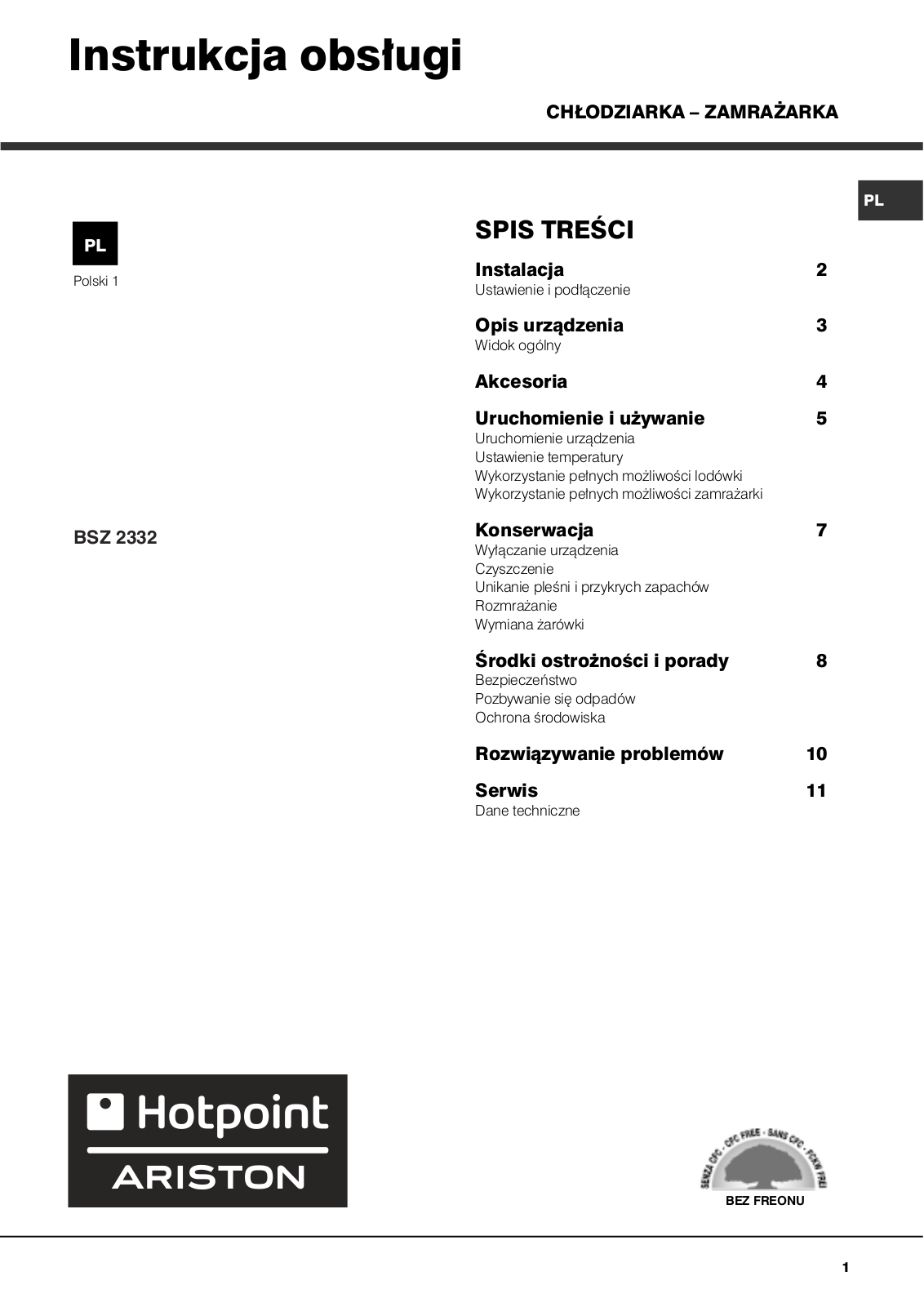 HOTPOINT/ARISTON BSZ 2332 User Manual