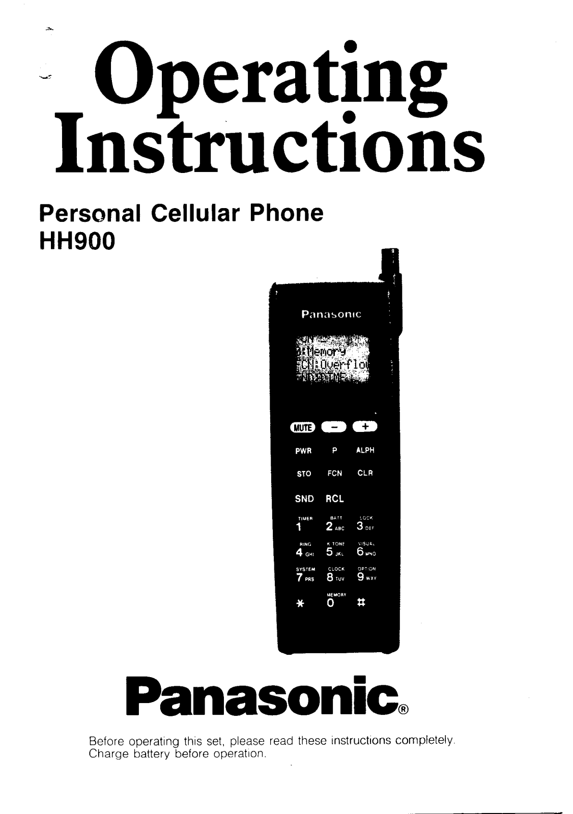 Panasonic hh900 Operation Manual