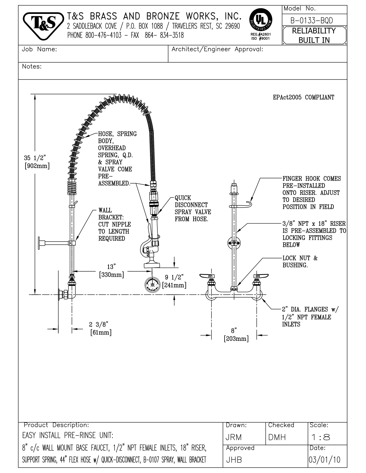 T&S Brass B0133-BQD User Manual