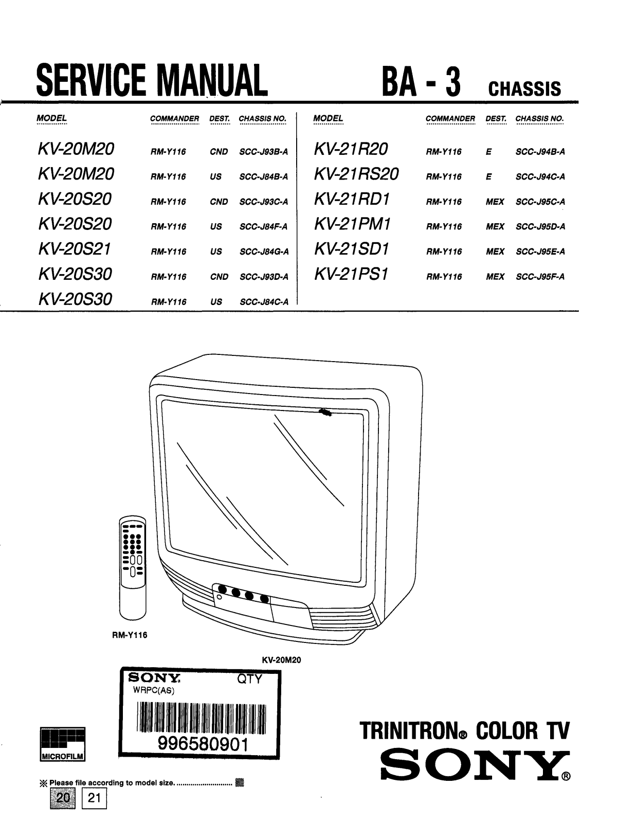 SONY KV 20M20 Service Manual