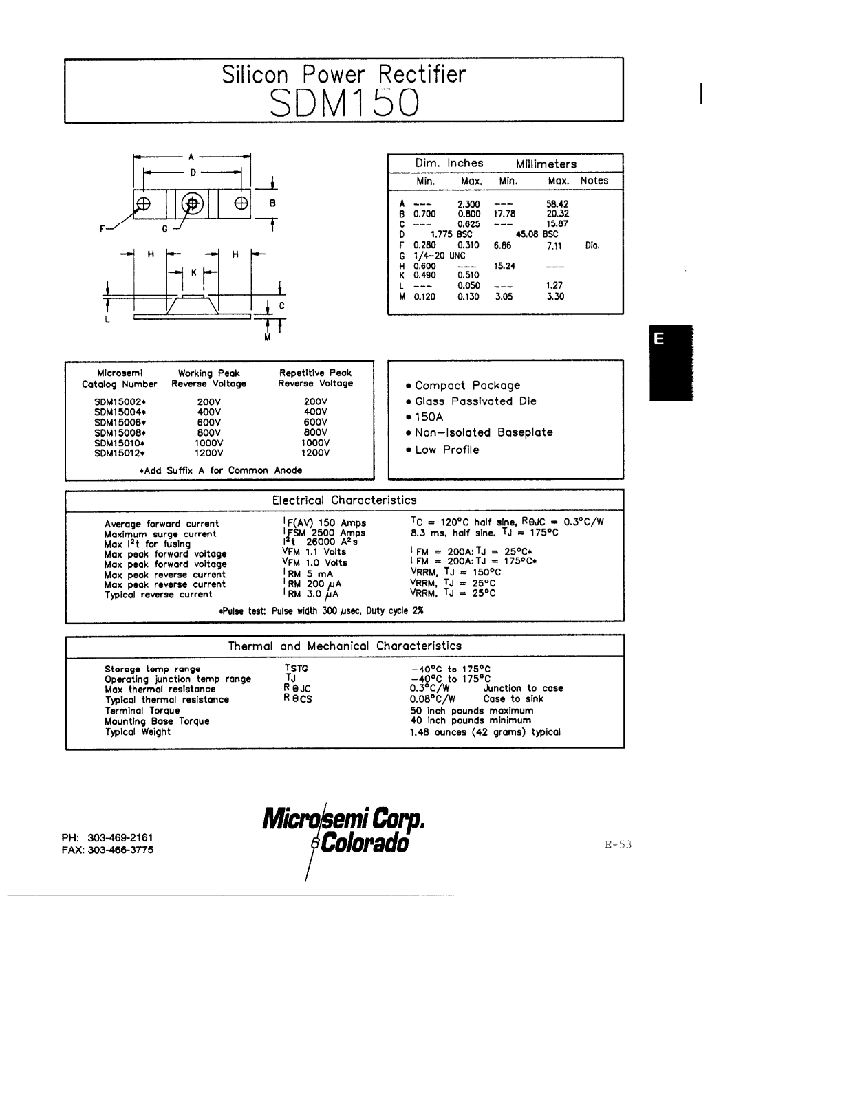 Microsemi Corporation SDM15002, SDM15004, SDM15006, SDM15010, SDM15012 Datasheet