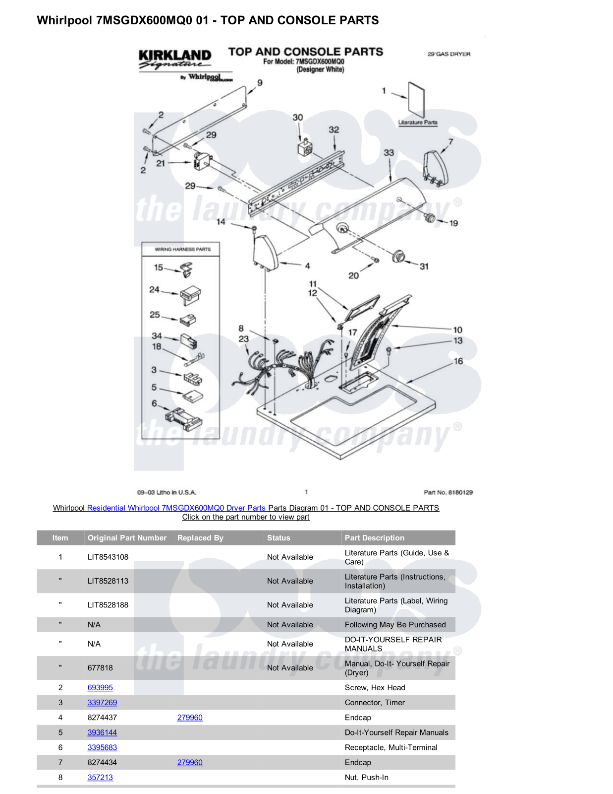 Whirlpool 7MSGDX600MQ0 Parts Diagram