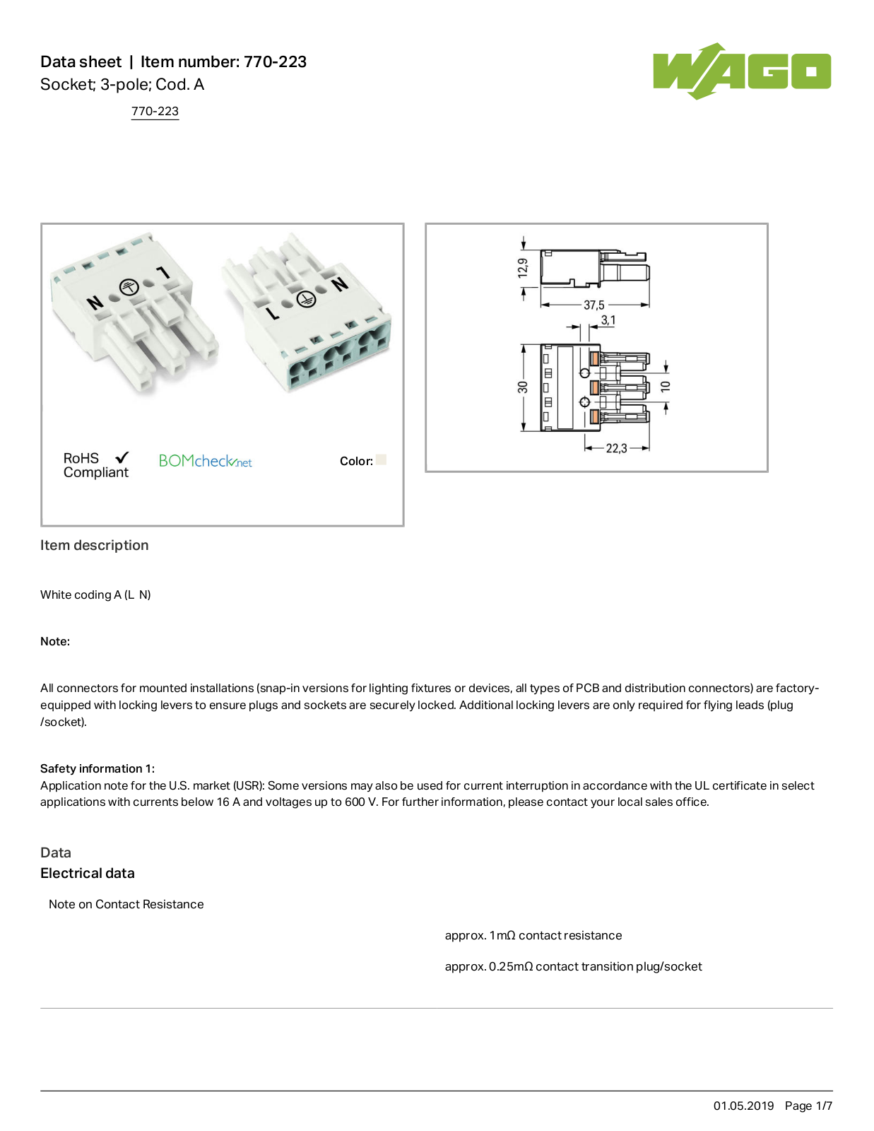 Wago 770-223 Data Sheet