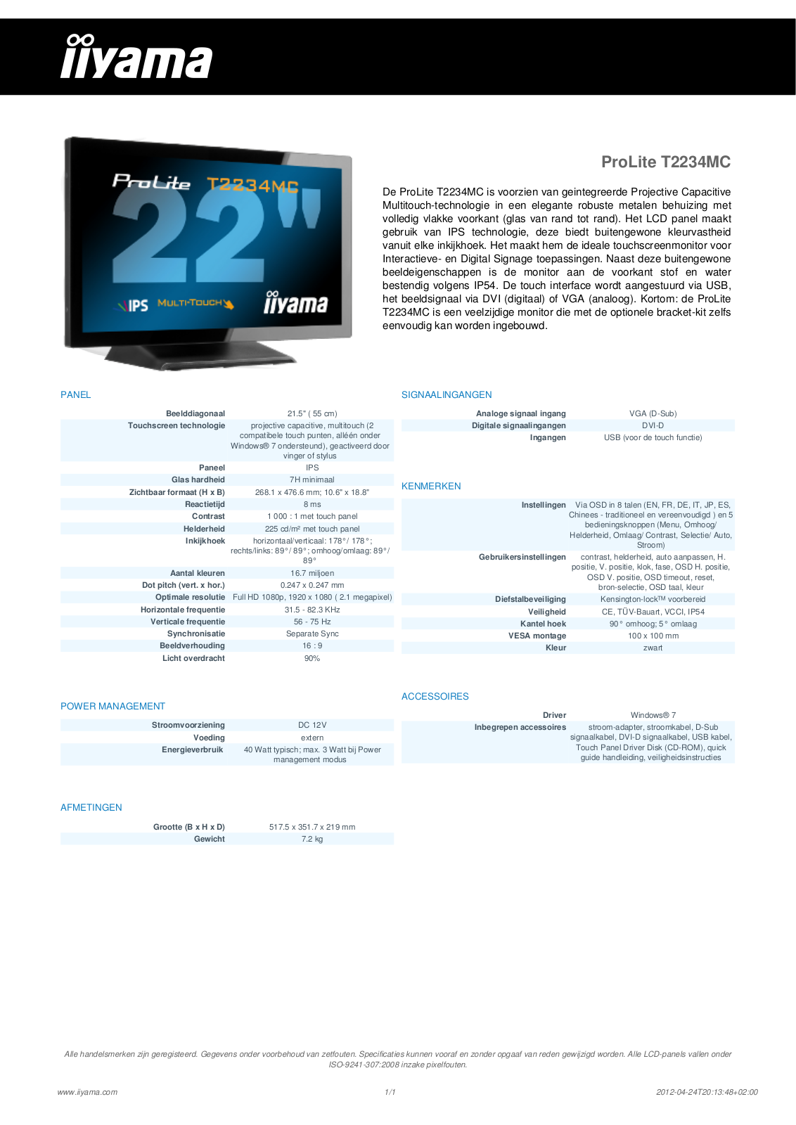 Iiyama PROLITE T2234MC User Manual