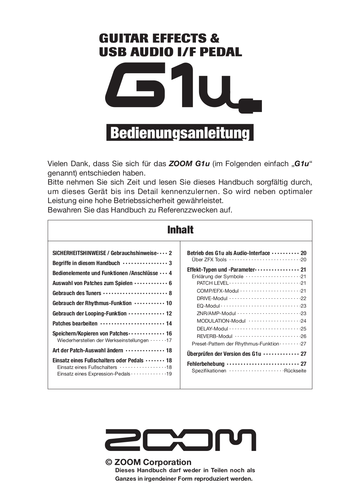 Zoom G1U User Manual