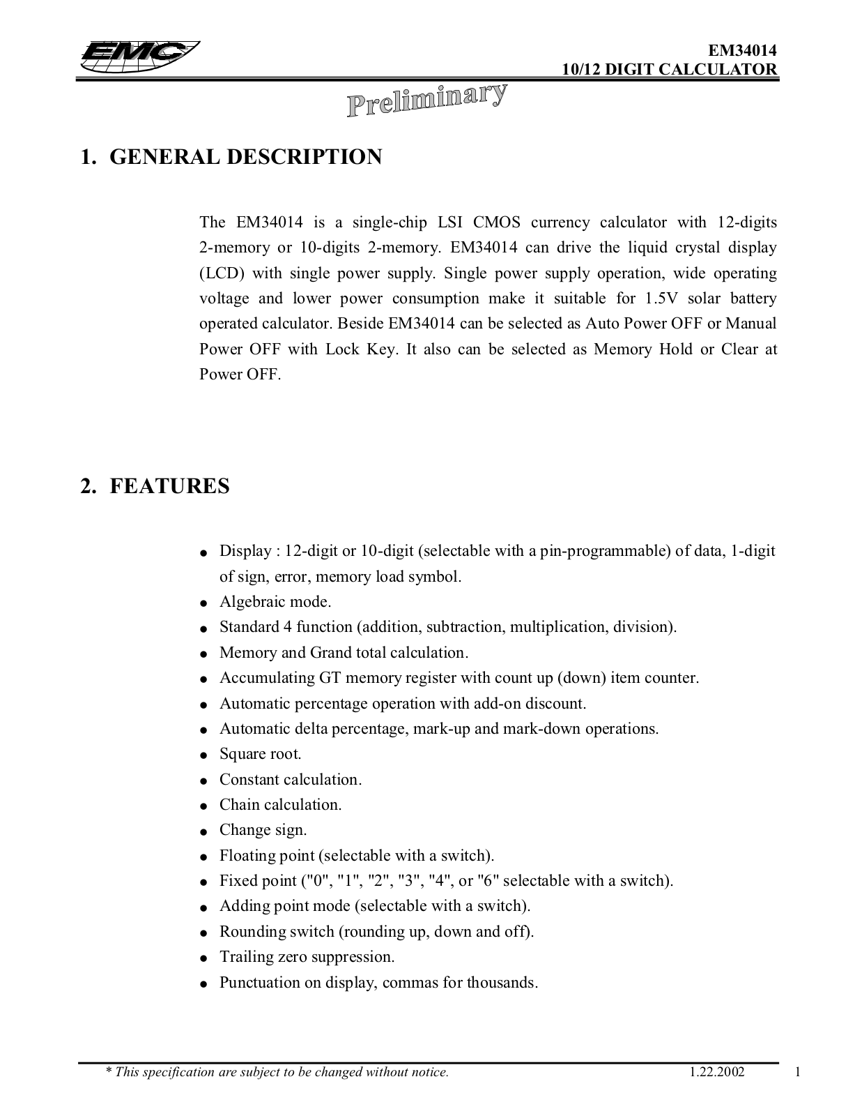 Datasheet EM34014 Datasheet (ELAN) - ManualMachine.com