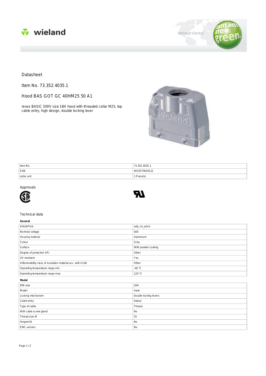 Wieland 73.352.4035.1 Data Sheet