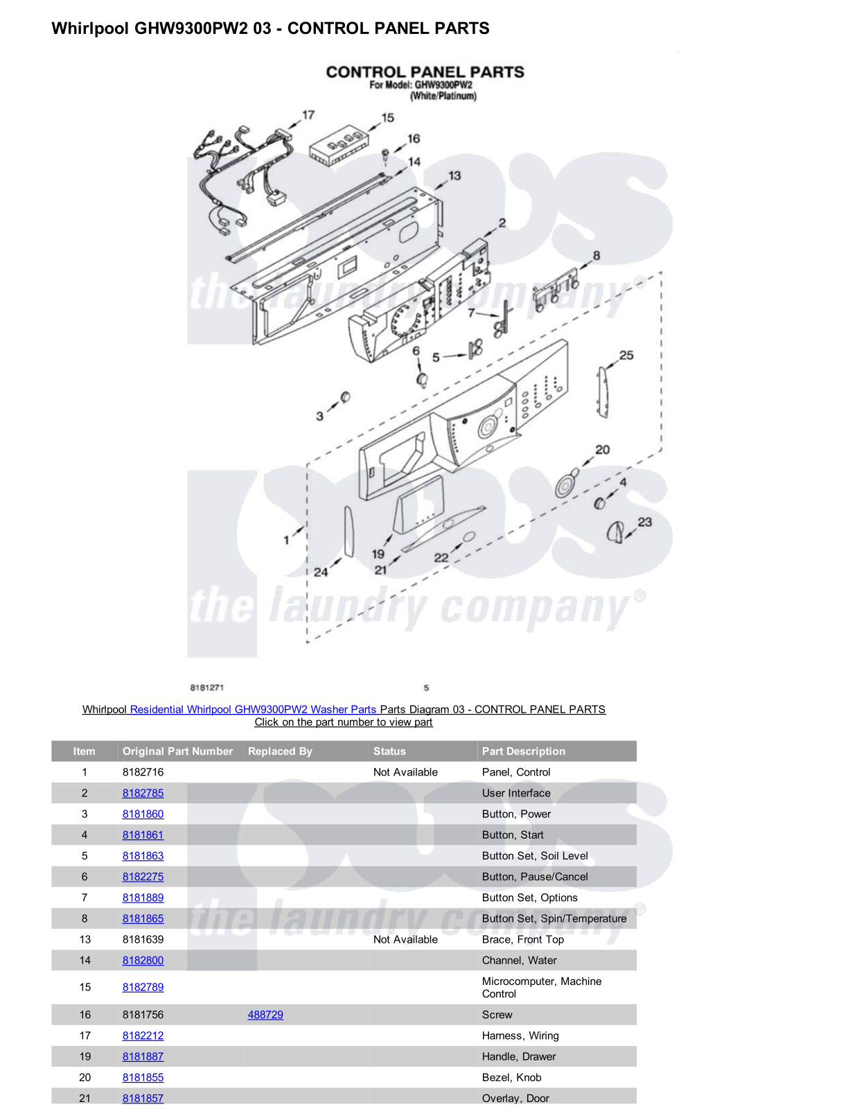 Whirlpool GHW9300PW2 Parts Diagram