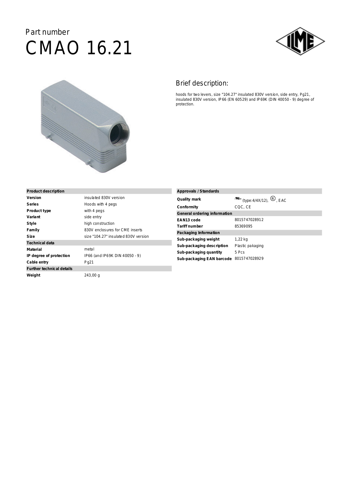 ILME CMAO-16.21 Data Sheet