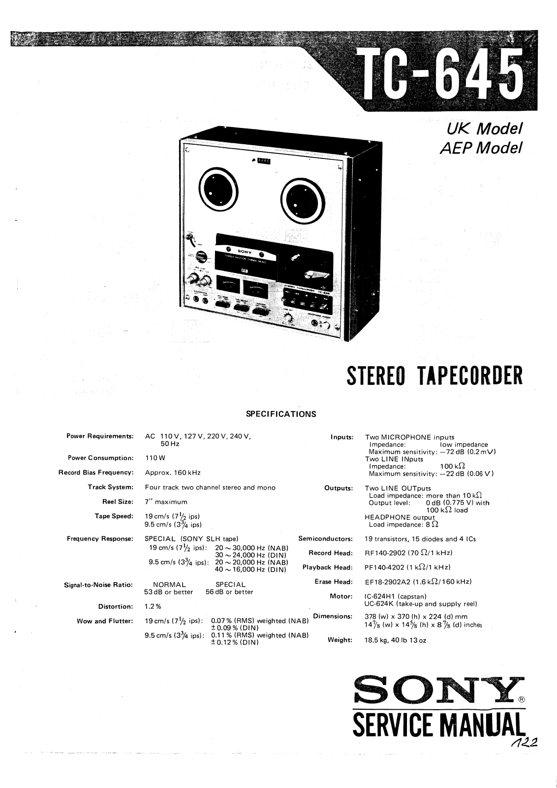 Sony TC-645 Service manual