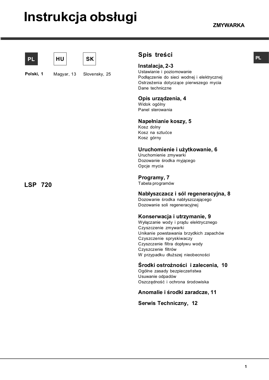 Hotpoint Ariston LSP 720A X, LSP 720A W User Manual