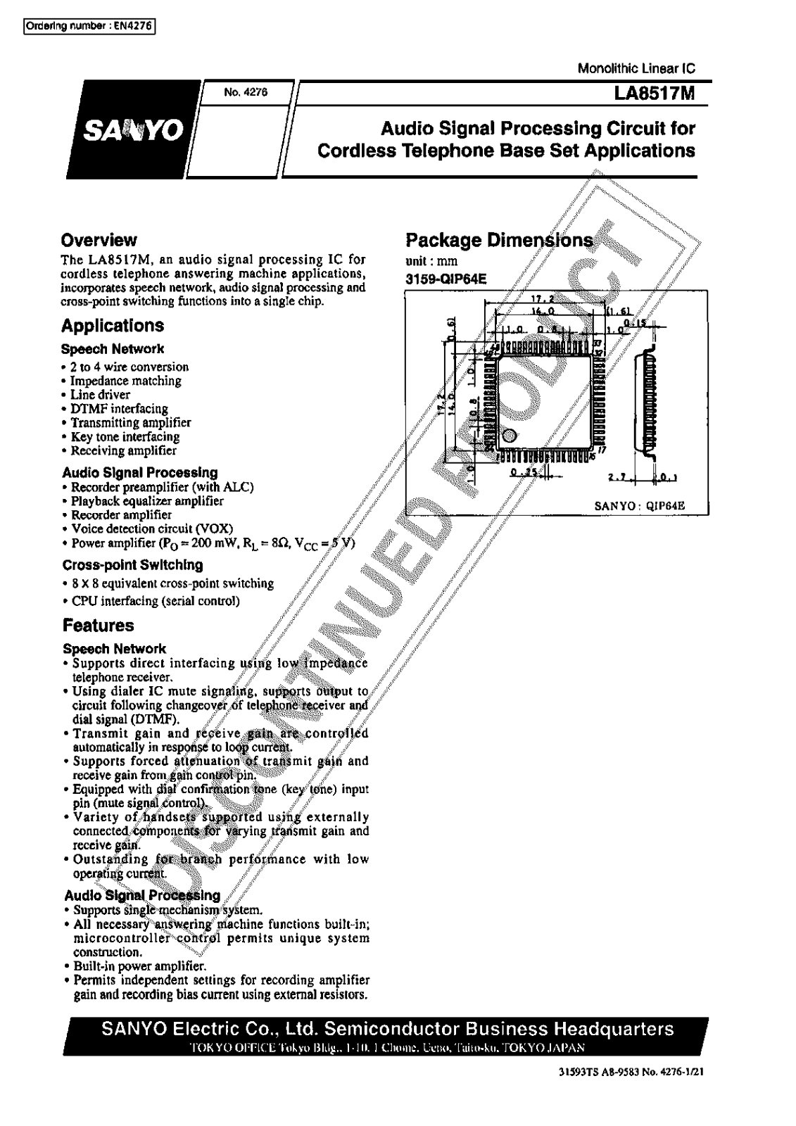 Sanyo LA8517M Specifications