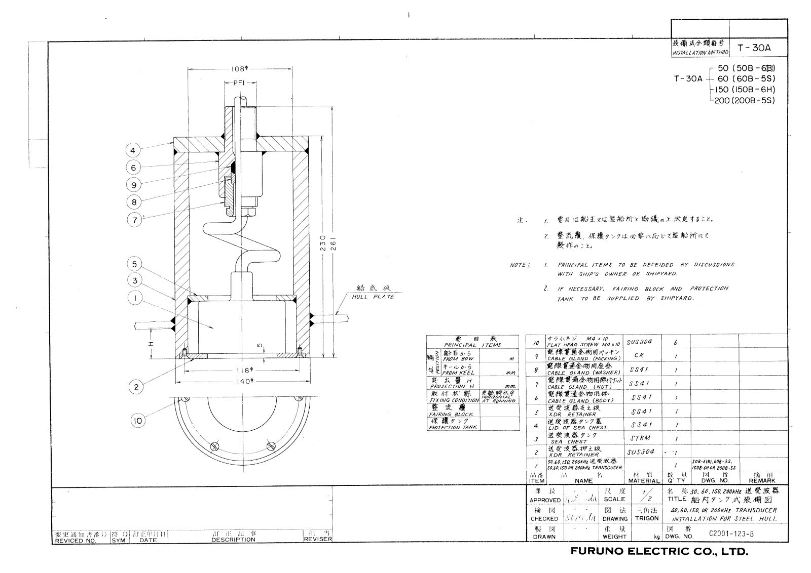 Furuno CA200B-5S, CA200B-8B Dimensional Drawings