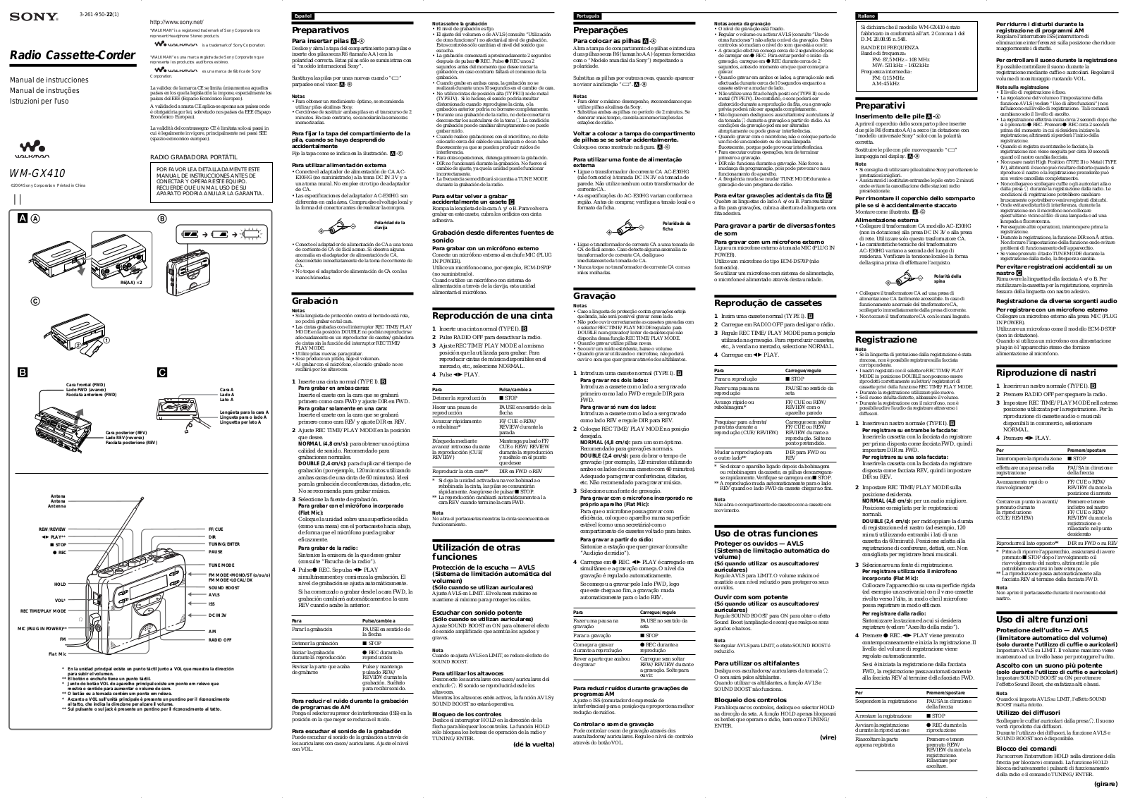 Sony WM-GX410 User Manual