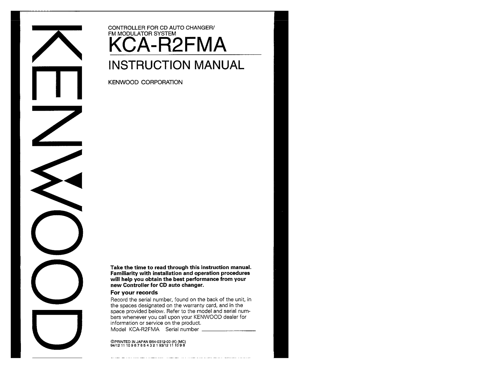 Kenwood KCA-R2FMA Owner's Manual