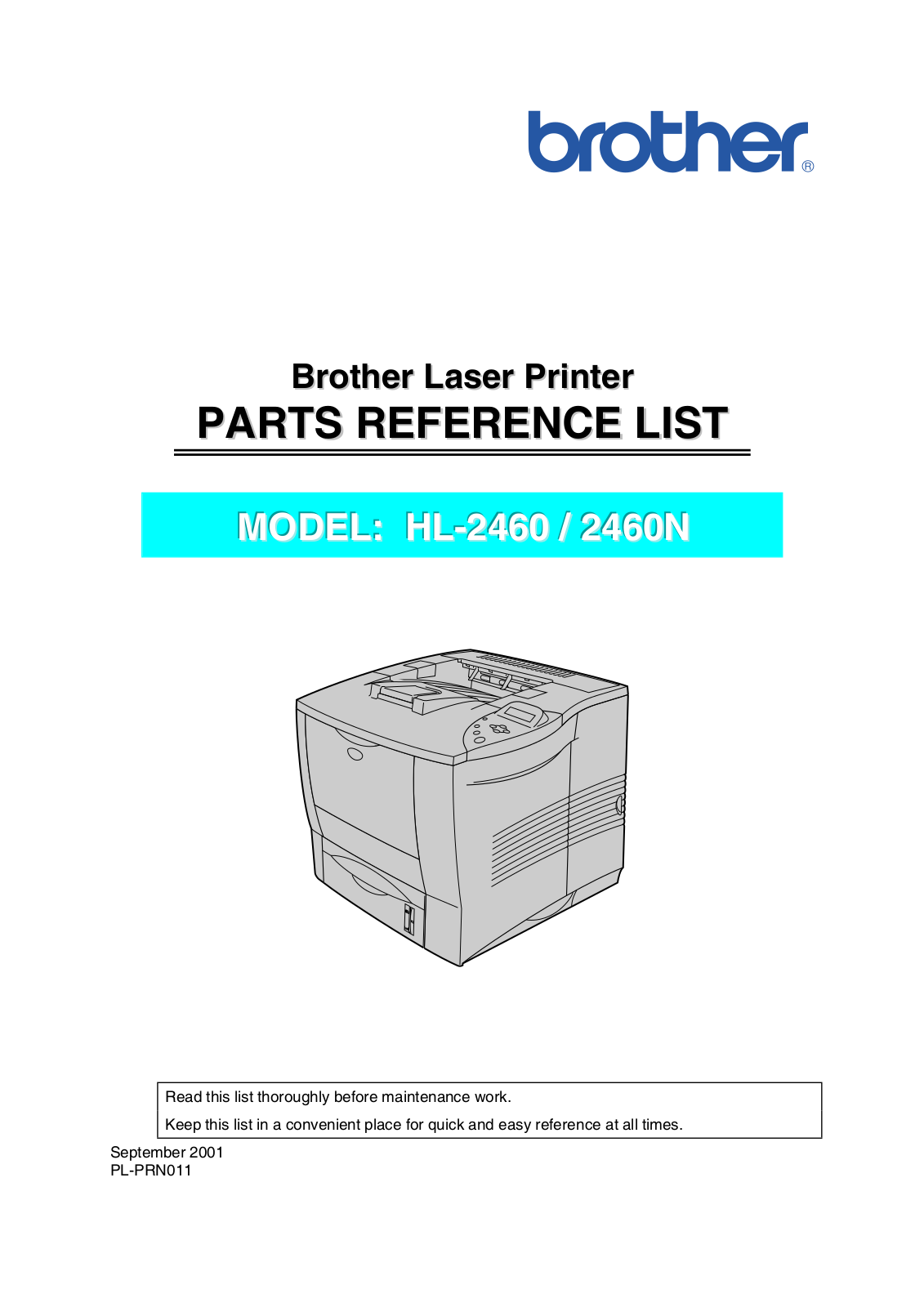 Brother hl-2460, hl-2460n Parts List