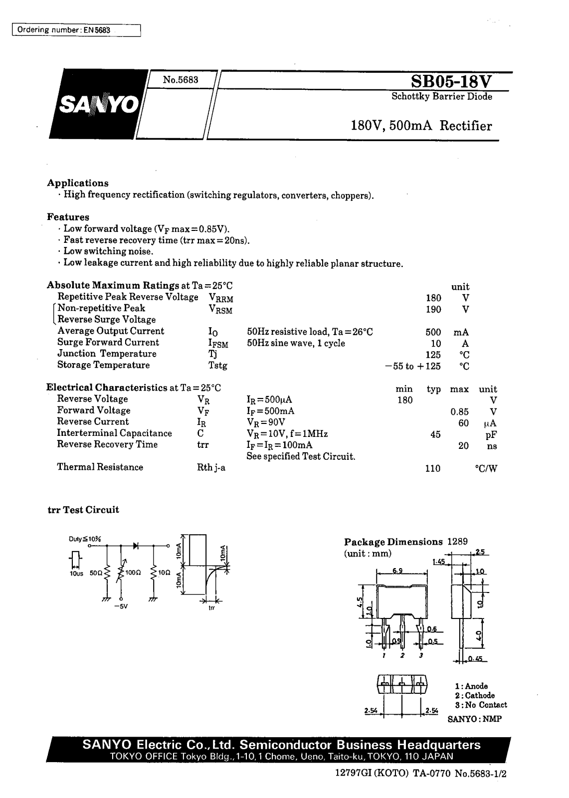 SANYO SB05-18V Datasheet