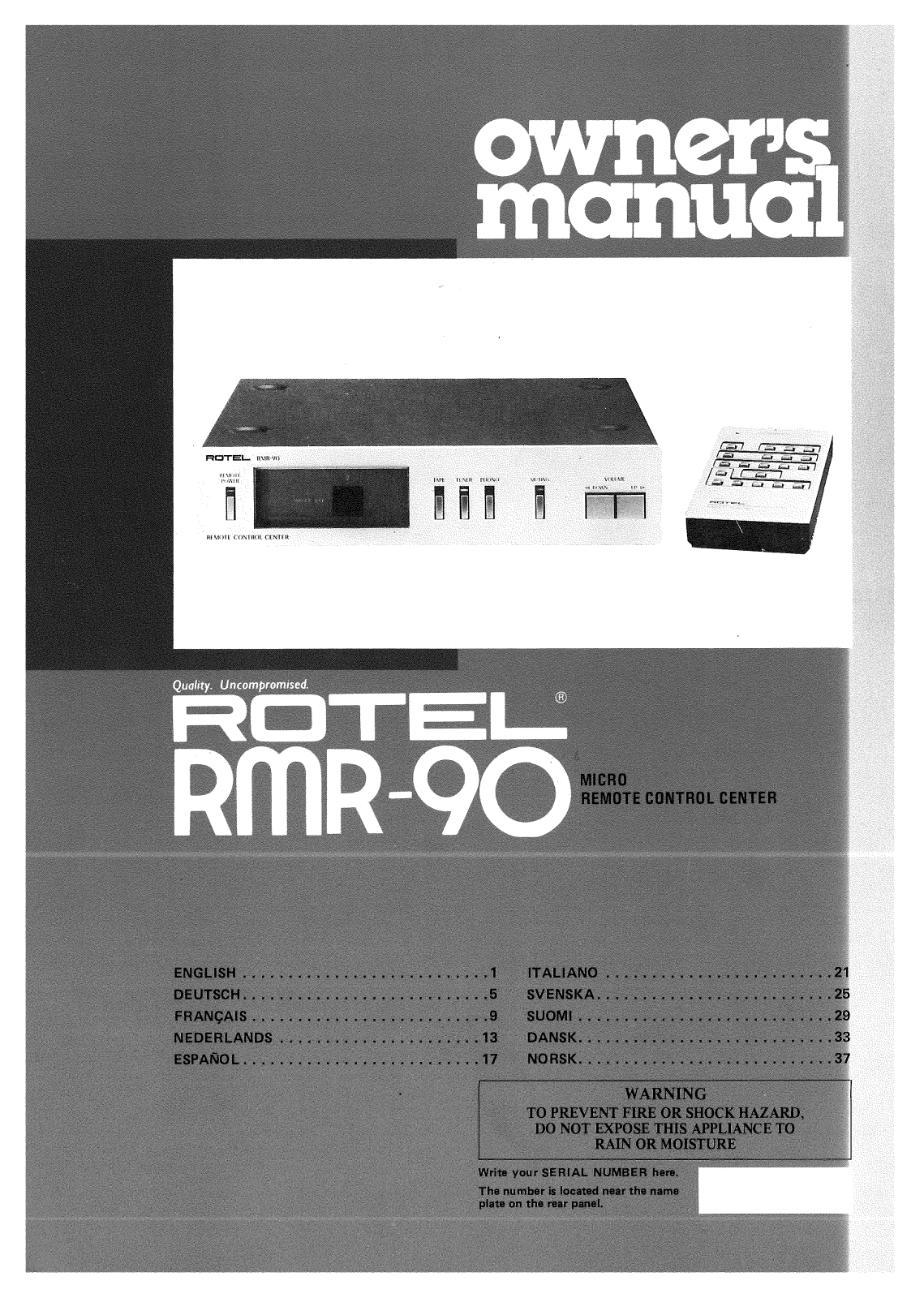 Rotel RMR-90 User Manual